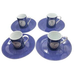 Scarce RARE Lauren RL Bartlett Crest Elegant Mug Plate Set 4 BLU WHT Stoneware